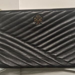 Tory Burch Kira Chevron Large Black Leather Pouch